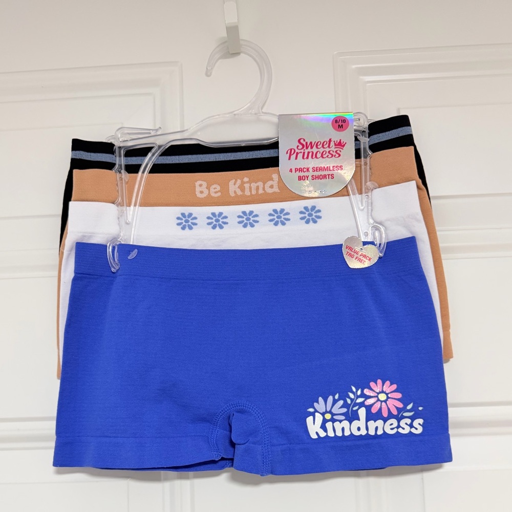 Girl’s Blue 'Kindness' Boyshorts - 4-Pack